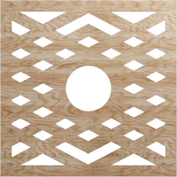 Ekena Millwork Chevron Wood Fretwork Pierced Ceiling Medallion, Red Oak, 38"OD x 9 7/8"ID x 1/4"T CMWP38X38X0250CHRO - main